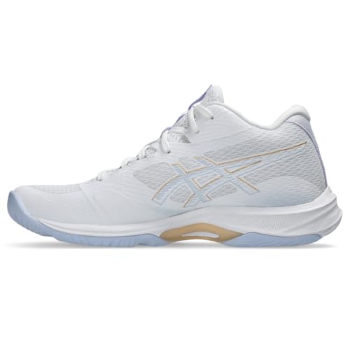 ASICS Women's Netburner Ballistic FlyteFoam Mid Top 4 Volleyball Shoes, 9.5, White/Champagne