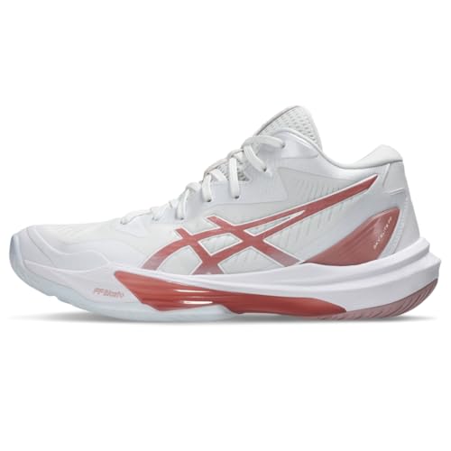 ASICS Women's Sky Elite FlyteFoam Mid Top 3 Volleyball Shoes, 6.5, White/MORGANITE