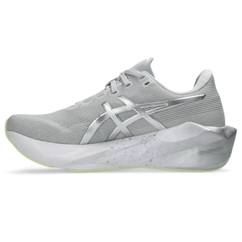 ASICS Womens, Novablast 6 Platinum, Platinum/Glow Green, 12, Medium