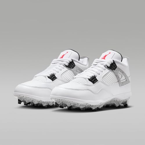 Jordan 4 Retro TD Football Cleats (White/Black/Tech Grey/Fire Red) Size 9.5