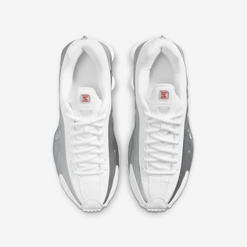 Nike Shox R4 Big Kids' Shoes (CW2626-101, White/White/Bright Crimson/Metallic Silver) Size 5.5