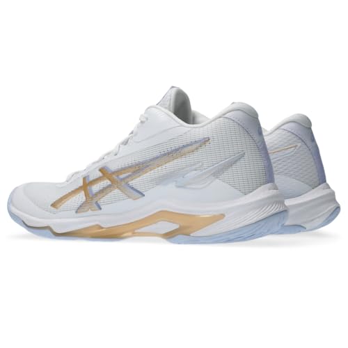 ASICS Women's Netburner Ballistic FlyteFoam Mid Top 4 Volleyball Shoes, 9.5, White/Champagne