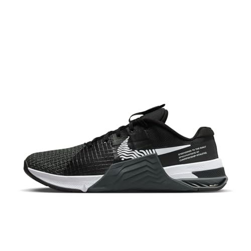 NIKE Metcon 8 Mens Trainers Gym Fitness Shoes, Black Dark Smoke Grey Smoke Grey White, 12