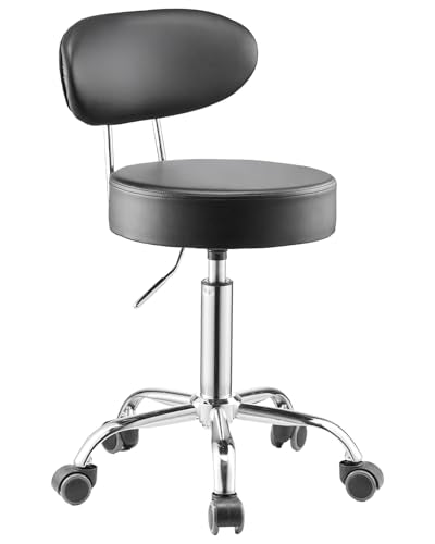 VEVOR Shop Stool with Backrest, Pneumatic Height Adjustable Garage Seat, 300 lbs Load, Roller Creeper Seat, 360 Swivel Padded Workshop Stool, Black