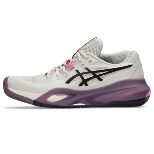 ASICS Women's Gel-Resolution X Clay Tennis Shoes, 9, Soft Oat/Dark Aubergine