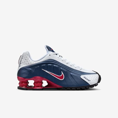Nike Shox R4 Big Kids' Shoes (Midnight Navy/White/Metallic Silver/Gym Red) Size 7