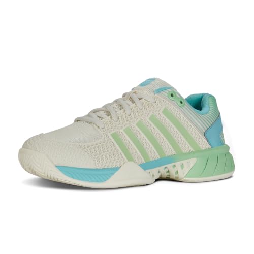 K-Swiss Women’s Express Light Pickleball Shoes – Lightweight Breathable Court Shoe, Stable Support, Durable Toe Protection, Egret/Patina Green, 9 W