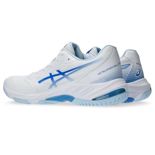 ASICS Women's Netburner Ballistic FlyteFoam 3 Volleyball Shoes, 9, White/Blue Coast