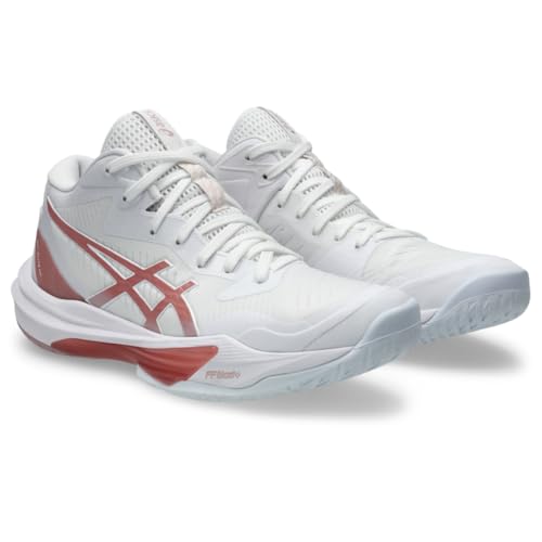 ASICS Women's Sky Elite FlyteFoam Mid Top 3 Volleyball Shoes, 6.5, White/MORGANITE