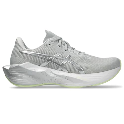 ASICS Womens, Novablast 6 Platinum, Platinum/Glow Green, 12, Medium