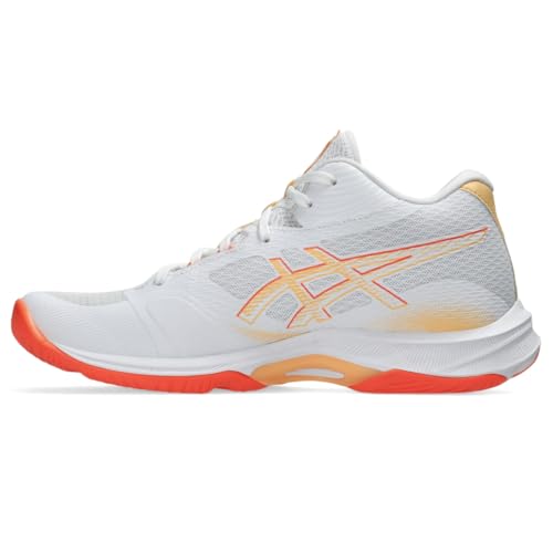 ASICS Women's Netburner Ballistic FlyteFoam Mid Top 4 Volleyball Shoes, 8, White/Vivid Coral