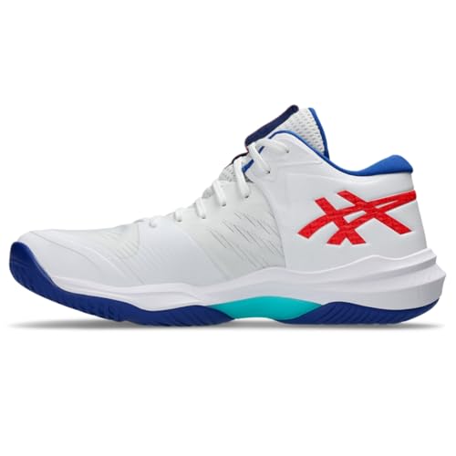 ASICS Men's Sky Elite FlyteFoam Mid Top 3 Volleyball Shoes, 10.5, White/ASICS Blue
