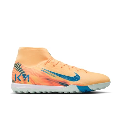 Nike Mercurial Superfly 10 Academy Kylian Mbappe Turf High-Top Soccer Shoes (Melon Tint/Igloo/Neo Turquoise) Size 10.5