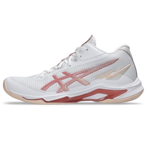 ASICS Women's Netburner Ballistic FlyteFoam Mid Top 4 Volleyball Shoes, 8.5, White/Rose Rouge