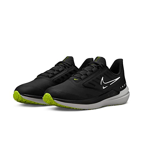 Nike Winflo 9 Shield Men's Weatherized Road Running Shoes (DM1106-001, Black/Dark Smoke Grey/Volt/White) Size 10