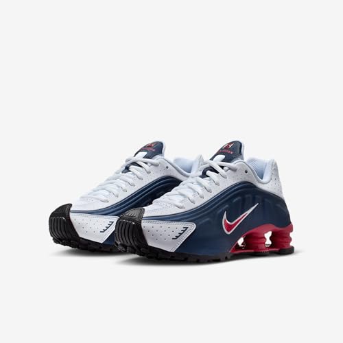 Nike Shox R4 Big Kids' Shoes (Midnight Navy/White/Metallic Silver/Gym Red) Size 7