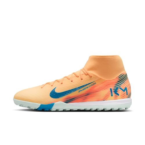 Nike Mercurial Superfly 10 Academy Kylian Mbappe Turf High-Top Soccer Shoes (Melon Tint/Igloo/Neo Turquoise) Size 10.5