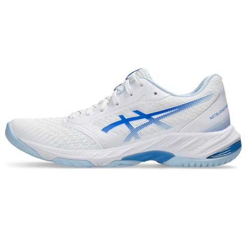 ASICS Women's Netburner Ballistic FlyteFoam 3 Volleyball Shoes, 9, White/Blue Coast