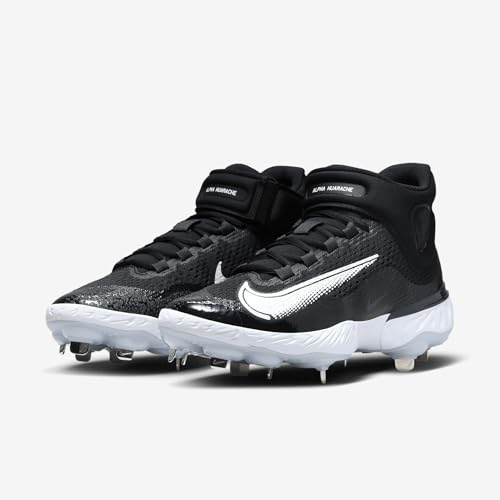 Nike Men's Alpha Huarache Elite4 Mid Baseball Shoes Spikes Cleats Black/Dark Smoke/Grey #DJ6520-011 - Size Men's 16
