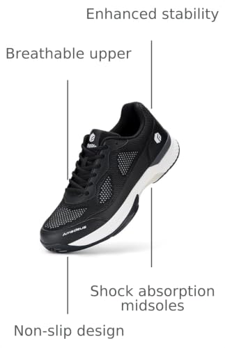 FitVille Wide Pickleball Shoes for Men Blue Tennis Shoes Sneakers for All Court Racquetball Athletic Shoes for Racquet Sport | Arch Support & Wide Toe Box (9 Wide, Black)