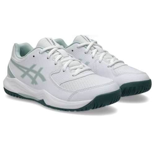 ASICS Kid's Gel-Dedicate 8 Grade School Tennis Shoes, 2, White/Cold Moss