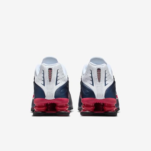 Nike Shox R4 Big Kids' Shoes (Midnight Navy/White/Metallic Silver/Gym Red) Size 7