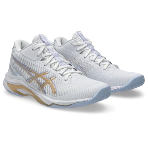 ASICS Women's Netburner Ballistic FlyteFoam Mid Top 4 Volleyball Shoes, 9.5, White/Champagne