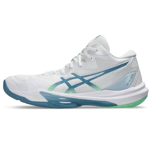 ASICS Men's Sky Elite FlyteFoam Mid Top 3 Volleyball Shoes, 11.5, White/SABA Blue