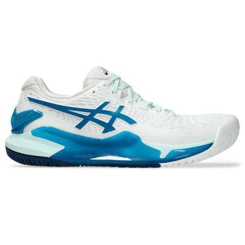 ASICS Resolution 9 Scarpa da Tennis per Campi Veloci per Donna, White Teal Blue, 5.5 US