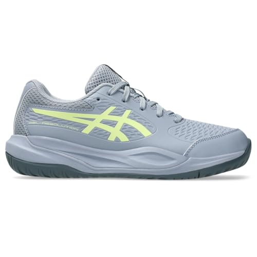 ASICS Kid's Gel-Resolution X Grade School Tennis Shoes, 4.5, Grey Blue/Pistachio