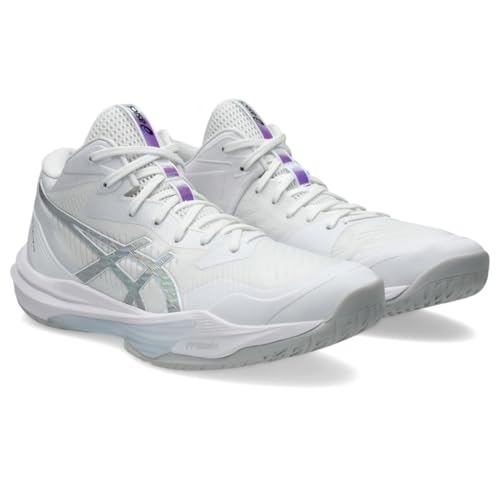 ASICS Unisex Sky Elite FlyteFoam Mid Top 3 Volleyball Shoes, 9M / 10.5W, White/Pure Silver