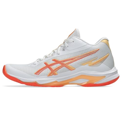 ASICS Women's Netburner Ballistic FlyteFoam Mid Top 4 Volleyball Shoes, 8, White/Vivid Coral