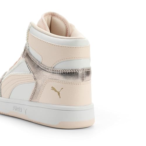 PUMA Unisex-Child Rebound Layup Mid Shoes, White-Jasmine Flower-Gold SS26, 4, Big Kid