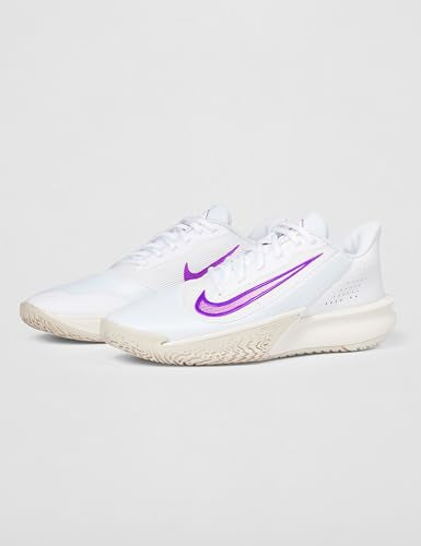 Nike Men's Precision 7 Basketball Shoes, White/Vivid Purple-Light Orewood Brown, 10