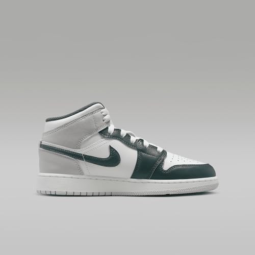 Air Jordan 1 Mid SE Big Kids' Shoes (FQ8088-103, White/Sail/Neutral Grey/Oxidized Green) Size 6