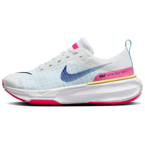Nike Invincible 3 Women's Road Running Shoes (DR2660-105, White/Photon Dust/Fierce Pink/Deep Royal Blue) Size 5