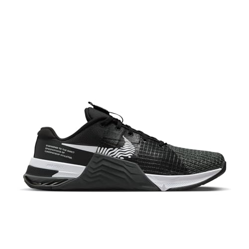 NIKE Metcon 8 Mens Trainers Gym Fitness Shoes, Black Dark Smoke Grey Smoke Grey White, 12