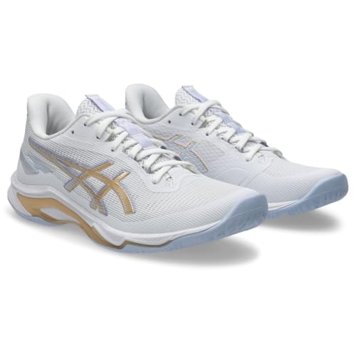 ASICS Women's Netburner Ballistic FlyteFoam 4 Volleyball Shoes, 9.5, White/Champagne