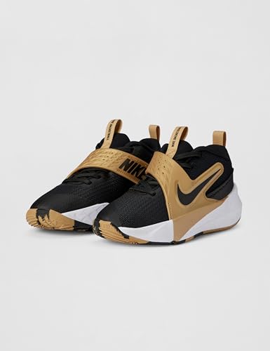 Nike Little Kid's Team Hustle D Basketball Shoes, Black/Black-Metallic Gold-White, 13C