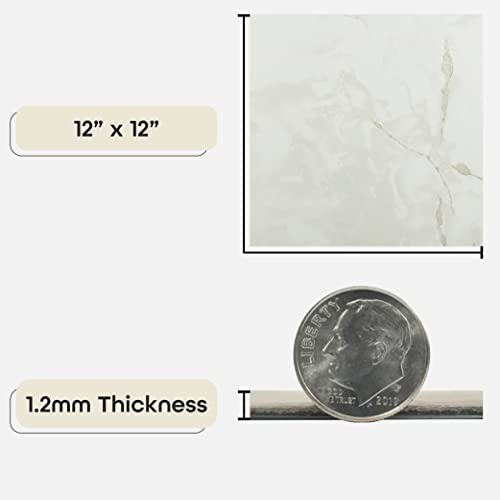 Nexus Self Adhesive 12-Inch Vinyl Floor Tiles, 20 Tiles - 12" x 12", Classic White w/Grey Veins Pattern - Peel & Stick, DIY Flooring for Kitchen, Dining Room, Bedrooms & Bathrooms by Achim Home Decor