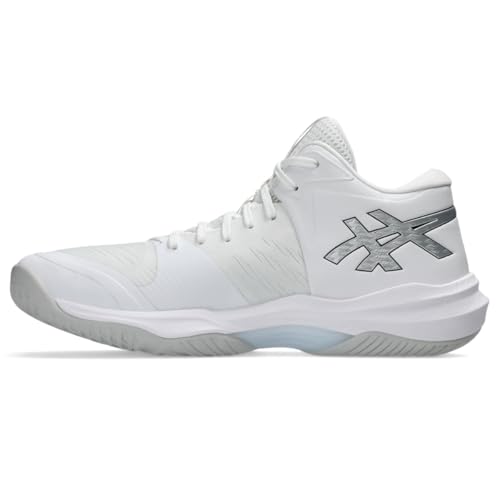 ASICS Unisex Sky Elite FlyteFoam Mid Top 3 Volleyball Shoes, 8M / 9.5W, White/Pure Silver