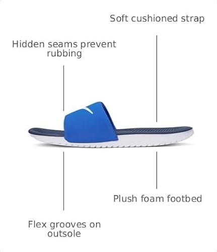 Nike Little/Big Kid's Kawa Slides, Game Royal/White-Thunder Blue-White, 7Y