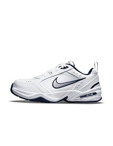 Nike Men's Air Monarch IV Training/Workout Shoes, White/Metallic Silver-Midnight Navy, 7 Extra Wide