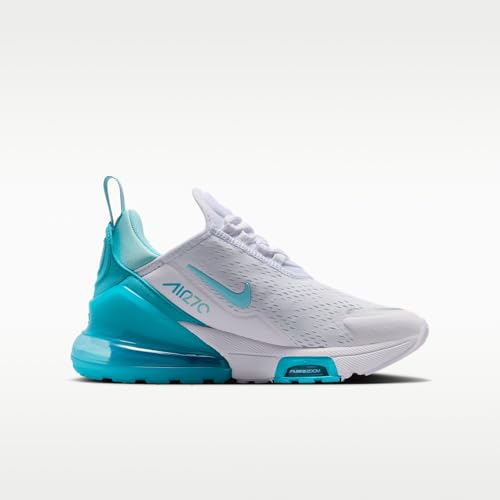 Nike Air Max 270 Premium Big Kids' Shoes (White/Copa/Teal Tint/Chlorine Blue) Size 6.5