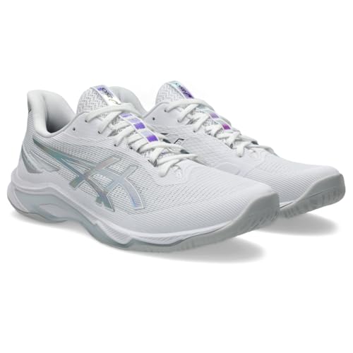 ASICS Unisex Netburner Ballistic FlyteFoam 4 Volleyball Shoes, 12M / 13.5W, White/Pure Silver