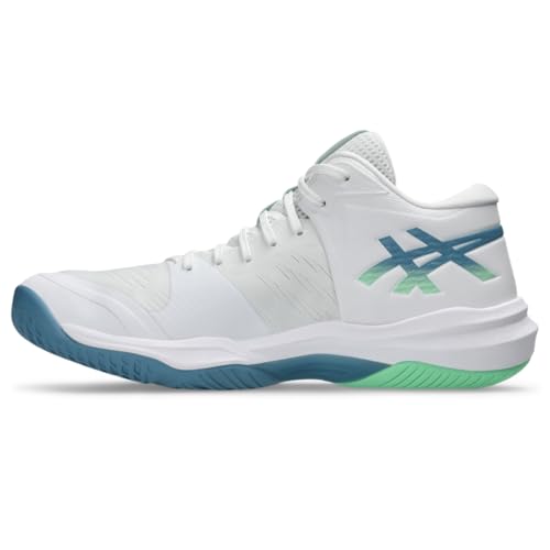 ASICS Men's Sky Elite FlyteFoam Mid Top 3 Volleyball Shoes, 10.5, White/SABA Blue