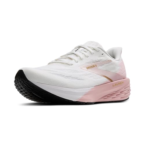 Brooks Women’s Launch 11 Neutral Running Shoe - White/Gold/Pink - 8 Medium