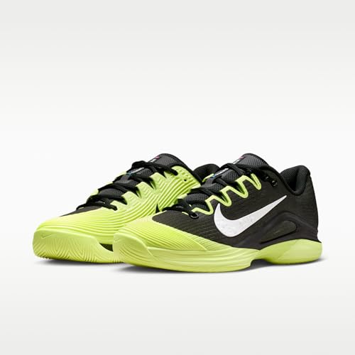 Nike Vapor 12 Women's Hard Court Tennis Shoes (Black/Light Lemon Twist/Blue Ribbon Heather/White) Size 9