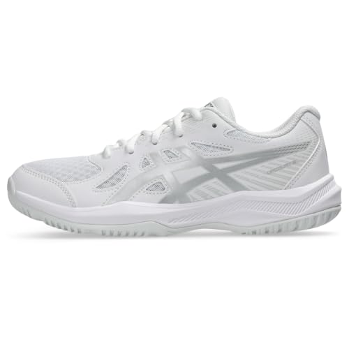 ASICS Kid's Upcourt 6 GS Volleyball Shoes, 4, White/Pure Silver