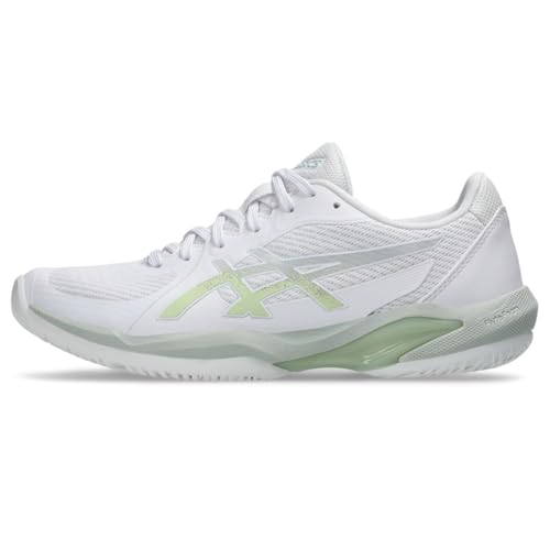 ASICS Women's Solution Swift FlyteFoam 2 Tennis Shoes, 9, White/Lichen Rock